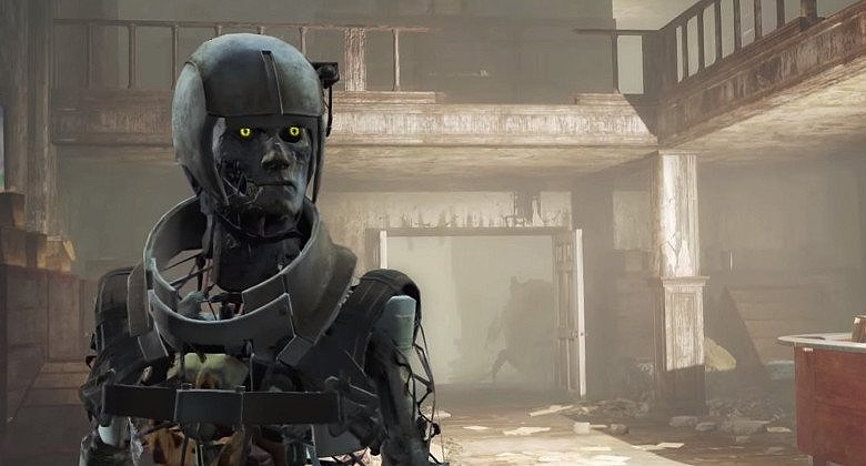 Fallout 4 жуткие андроиды и собачка