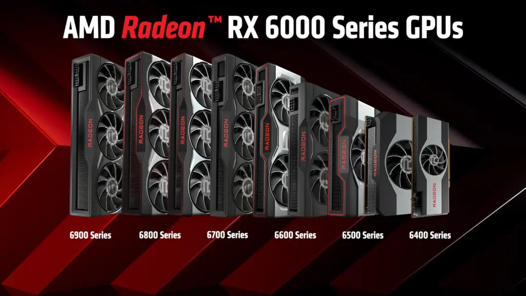 Официальный слайд AMD с видеокартами Radeon RX 6000 от серии 6900 до 6400