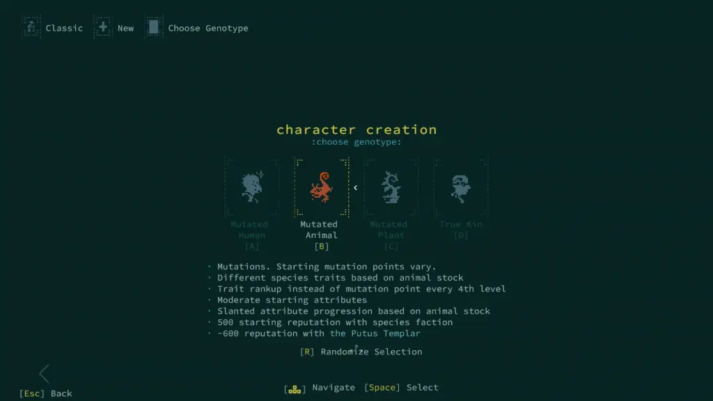 Выбор между человеком, животным и растением в Diaspora — Caves of Qud