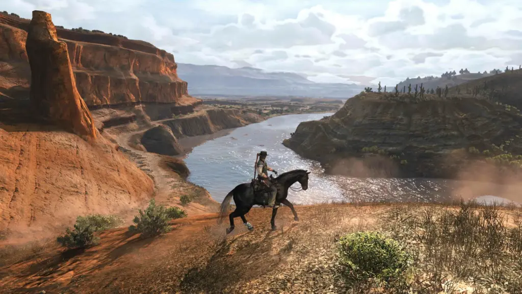 Джон Марстон верхом у реки в Red Dead Redemption