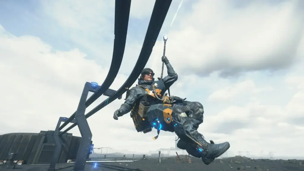 death stranding 2 sam seilrutsche auf monorail-strecke