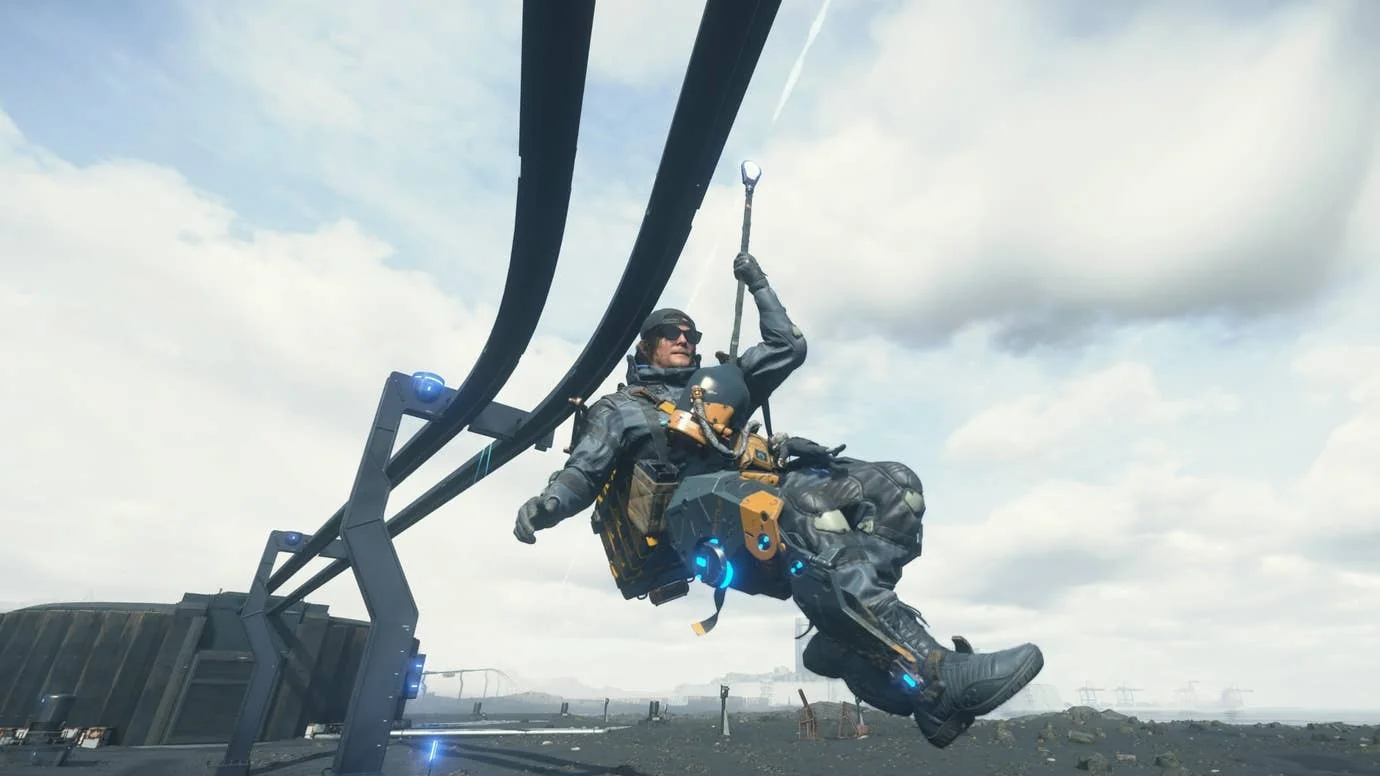 death stranding 2 sam seilrutsche auf monorail-strecke