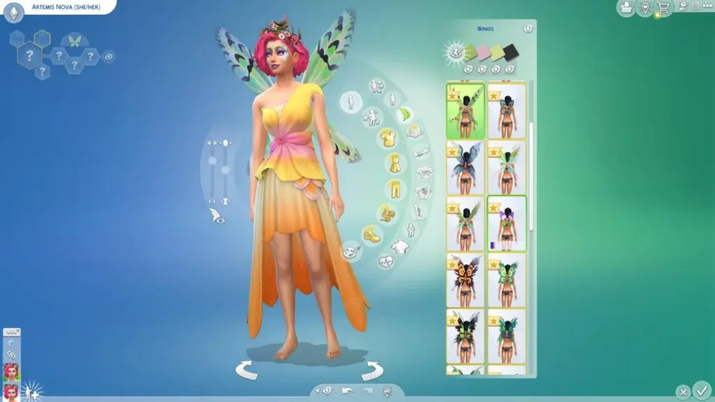 Sims 4 Create-a-Sim Anpassung Feenflügel Menü
