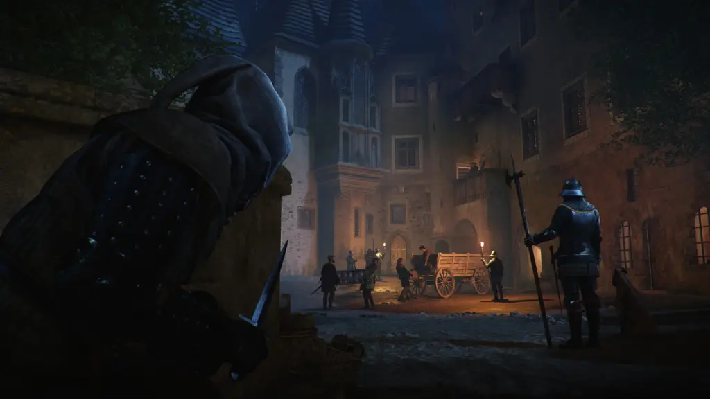 Heimliches Beobachten einer nächtlichen Straße in Kingdom Come: Deliverance II