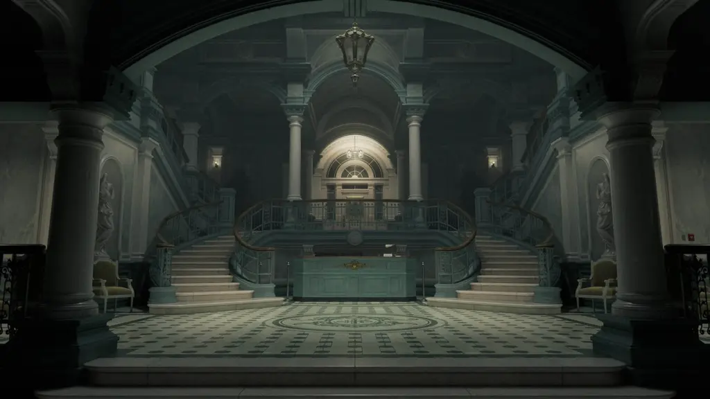 Resident Evil Requiem: Halle mit Treppe und Balkon