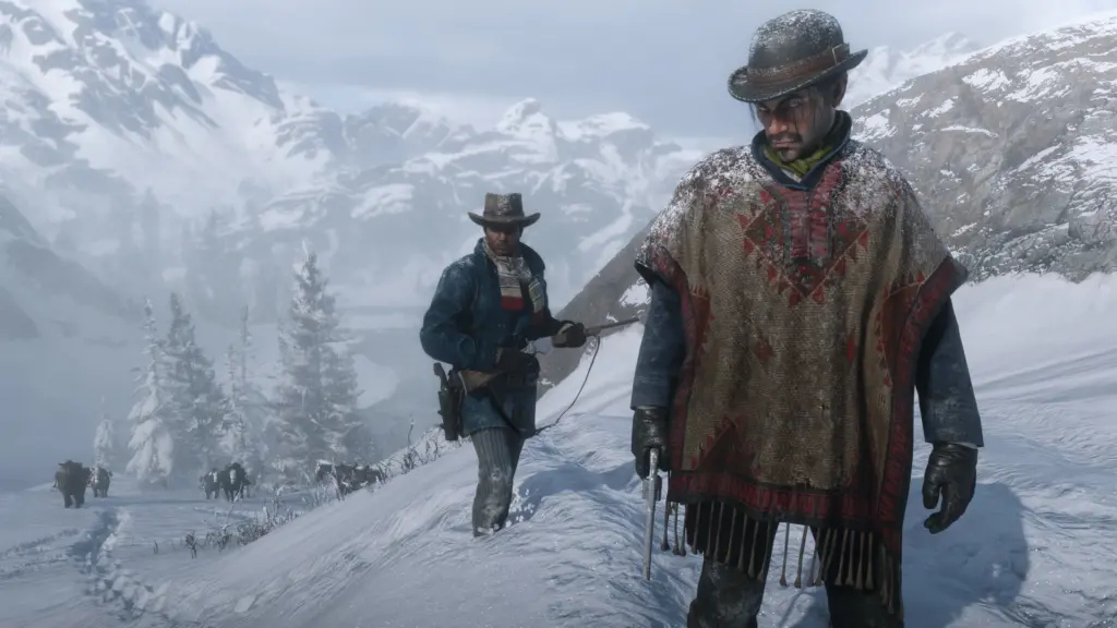 Red Dead Redemption 2: Reisende in verschneiten Bergen
