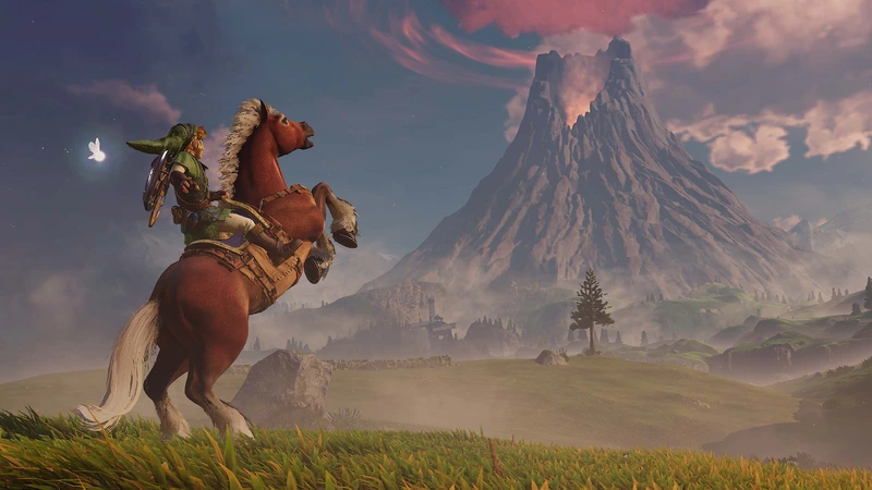 The Legend of Zelda: Ocarina of Time: Линк верхом на лошади на фоне вулкана