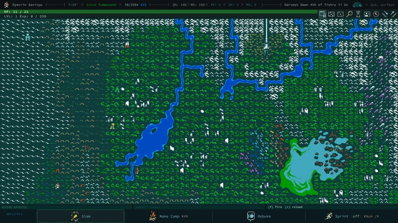 Caves of Qud: Карта мира с реками и лесами — Caves of Qud