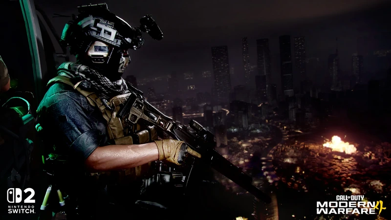 Боец Modern Warfare 4 на фоне ночного города