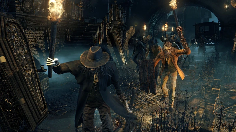 Охотник с факелом в Bloodborne — официальный скриншот оригинальной игры