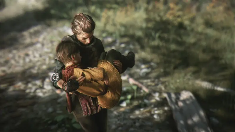 A Plague Tale: Innocence: Девушка несёт мальчика на руках