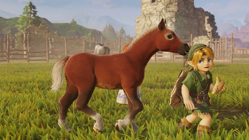 The Legend of Zelda: Ocarina of Time: Линк рядом с жеребёнком на ранчо