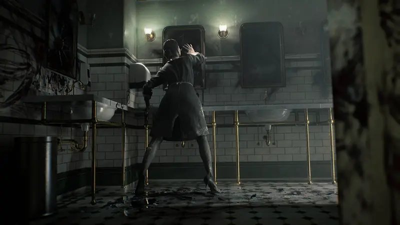 Resident Evil Requiem: Заражённая горничная у зеркала в ванной