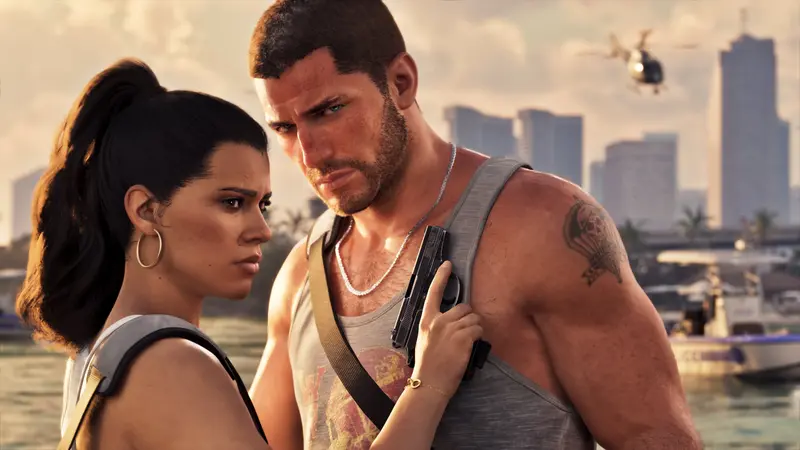 GTA 6: Джейсон и Люсия на фоне города