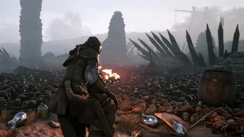 A Plague Tale: Innocence: Персонаж с огнём среди останков