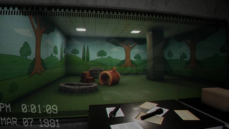Escape the Backrooms: Игровая комната с горками и рисунками на стенах в Escape the Backrooms