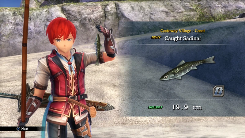 Ys VIII: Lacrimosa of DANA: Адол показывает пойманную рыбу в Ys VIII