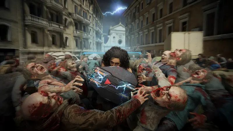 World War Z: Персонаж в окружении заражённых