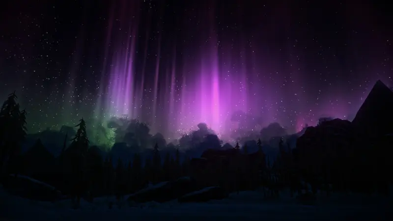 The Long Dark: Северное сияние над лесом