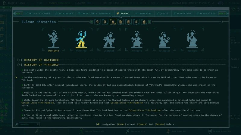 Caves of Qud: Историческая запись в игровом журнале — Caves of Qud