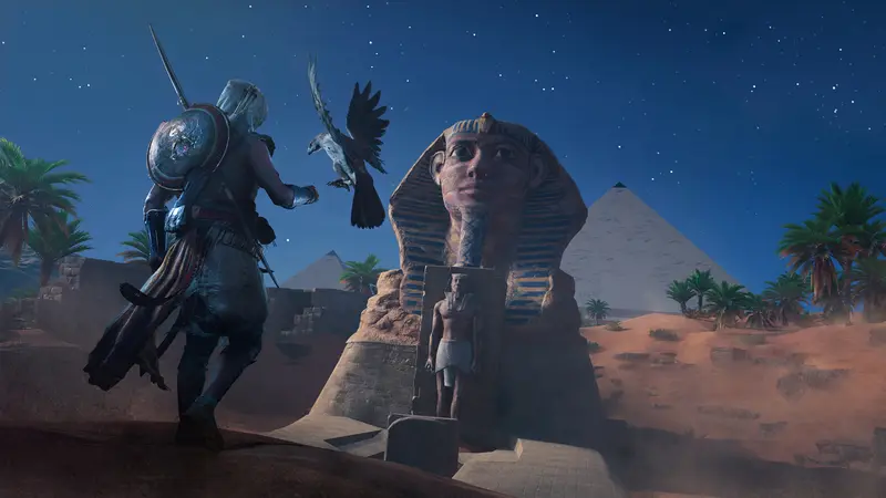 Assassin's Creed: Истоки: Персонаж у статуи ночью