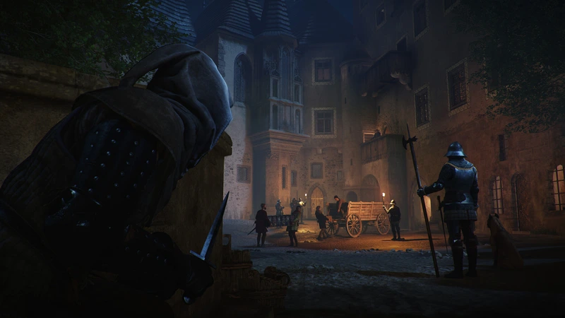 Heimliches Beobachten einer nächtlichen Straße in Kingdom Come: Deliverance II