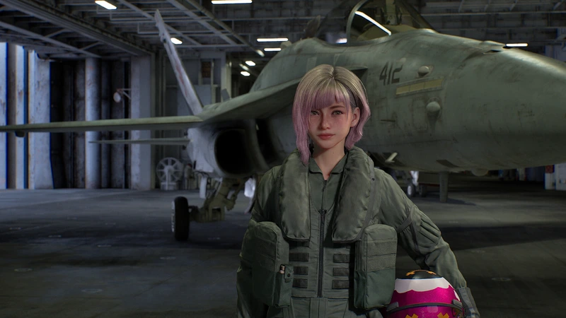 Лётчица перед самолётом в Ace Combat 8