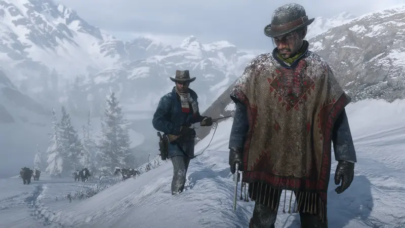 Red Dead Redemption 2: Reisende in verschneiten Bergen