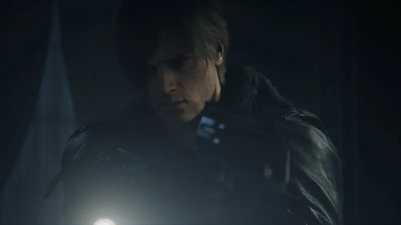 Resident Evil Requiem: Леон Кеннеди целится из пистолета