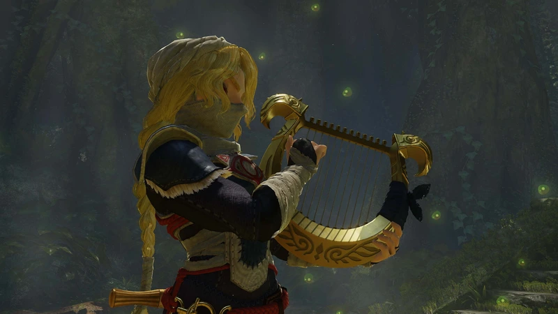 The Legend of Zelda: Ocarina of Time: Персонаж играет на арфе в лесу