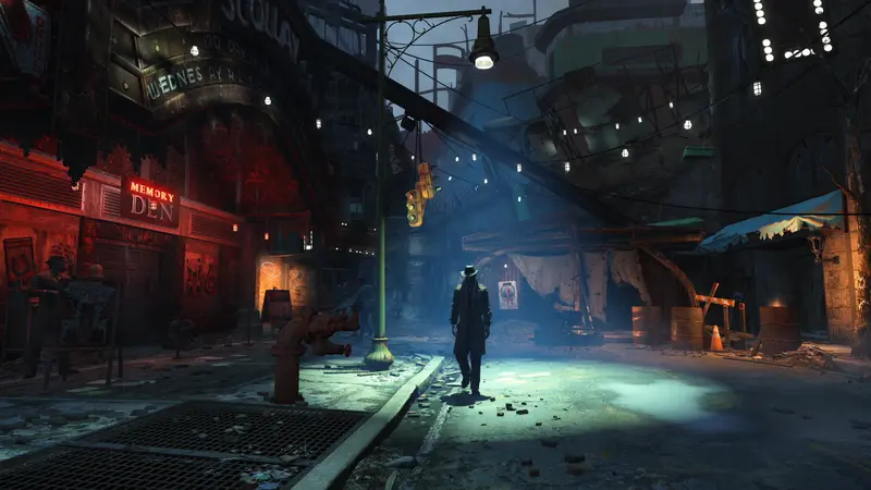 Fallout 4: Ночная улица с вывесками