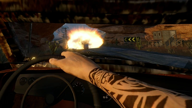Вид из кабины и взрыв на трассе FlatOut 4: Total Insanity VR