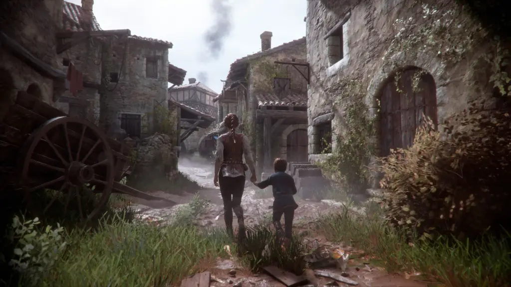 A Plague Tale: Innocence: Девушка и мальчик у каменных домов