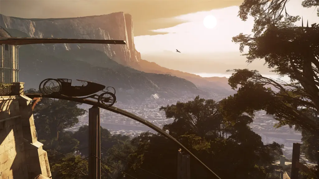 Dishonored 2: Арбалет над горным пейзажем