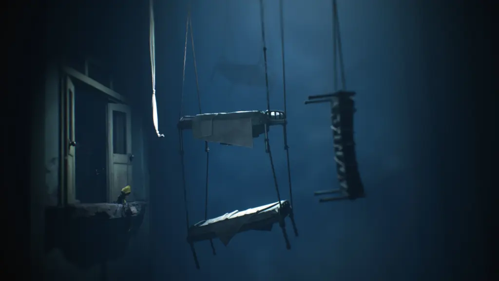 Little Nightmares 2: Висящие кровати в тёмном помещении