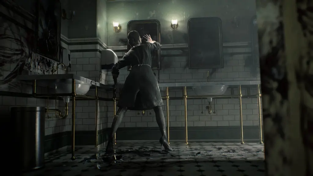 Resident Evil Requiem: Заражённая горничная у зеркала в ванной