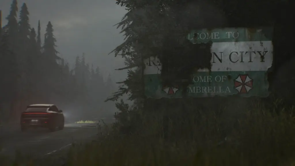 Resident Evil Requiem: Дорожный указатель на въезде в Раккун-Сити