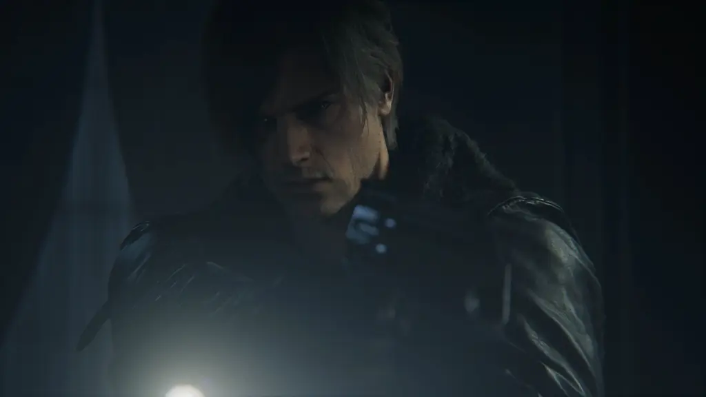 Resident Evil Requiem: Леон Кеннеди целится из пистолета