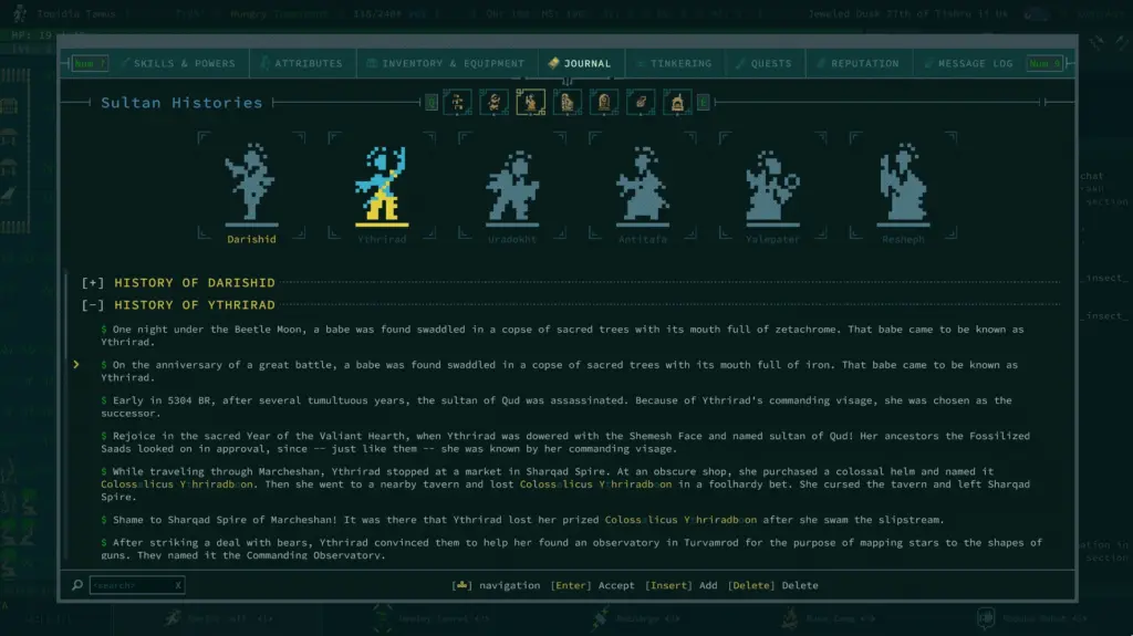 Caves of Qud: Историческая запись в игровом журнале — Caves of Qud