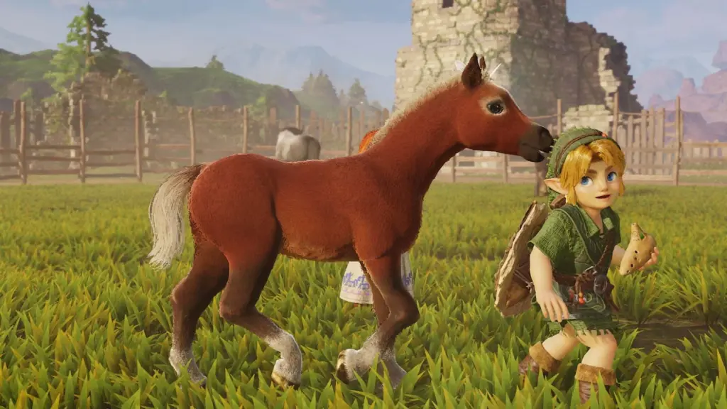 The Legend of Zelda: Ocarina of Time: Линк рядом с жеребёнком на ранчо
