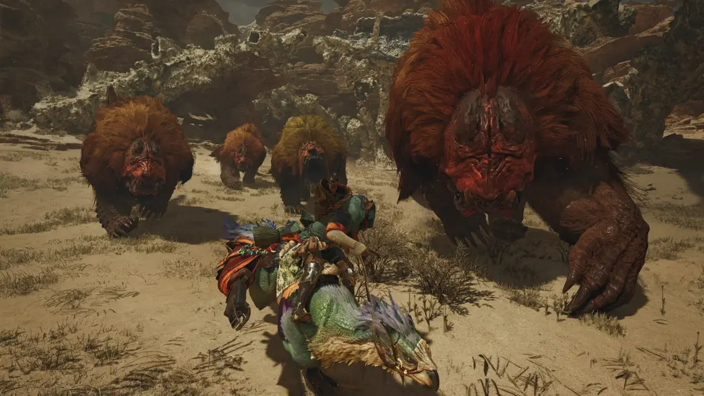 Monster Hunter Wilds: Всадник приближается к стаду крупных монстров