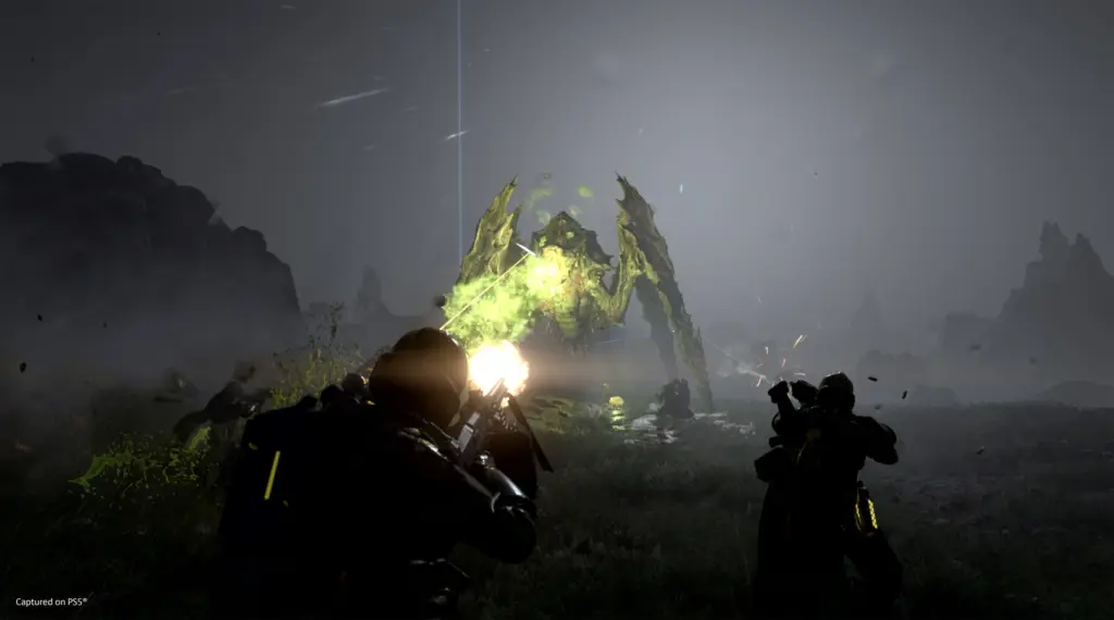 Helldivers 2: Бой с крупным противником в сумерках