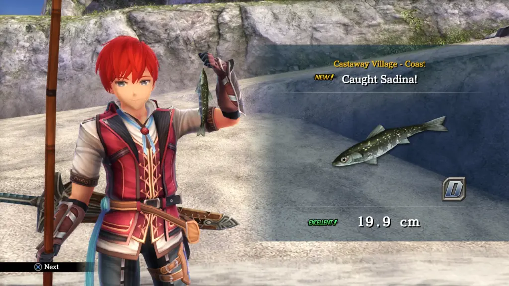 Ys VIII: Lacrimosa of DANA: Адол показывает пойманную рыбу в Ys VIII
