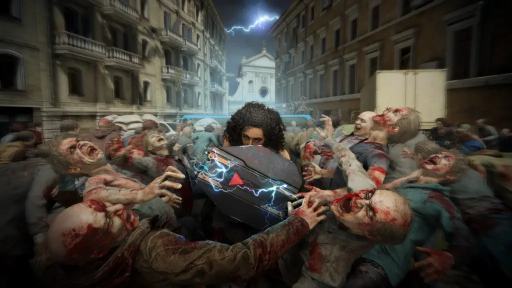 World War Z: Персонаж в окружении заражённых