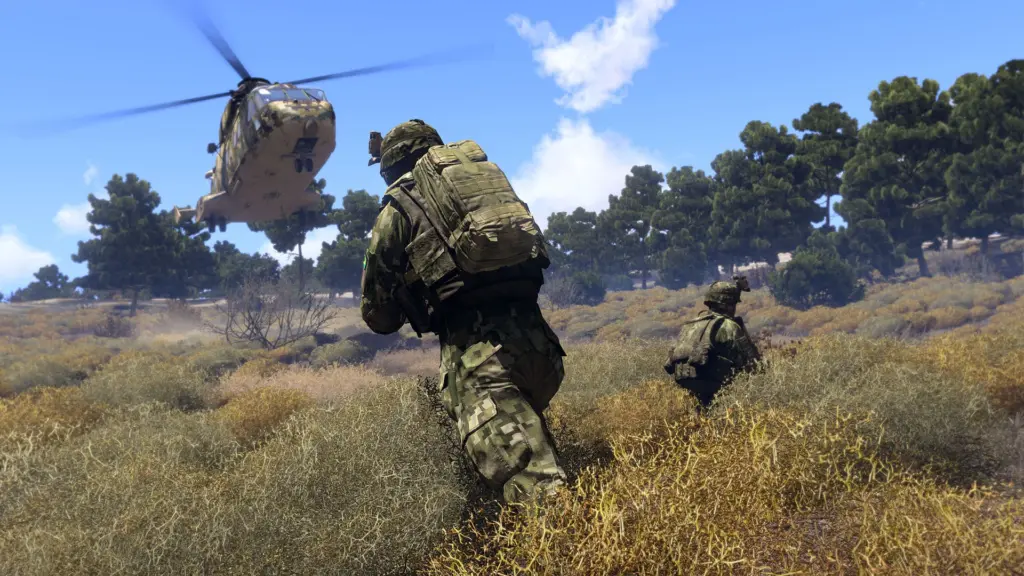 Arma 3: Пехота и вертолёт в поле